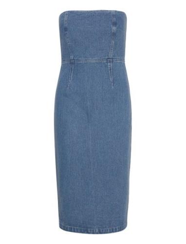 Vanda Denim Midi Dress Polvipituinen Mekko Blue Bardot