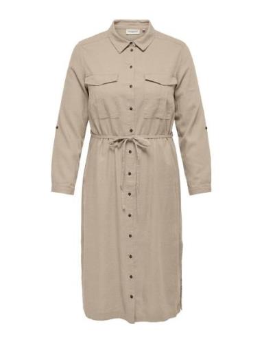 Carcaro Ls Linen Shirt Dress Wvn Polvipituinen Mekko Beige ONLY Carmak...