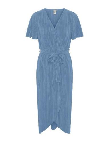 Yasolinda Ss Midi Wrap Dress S. Noos Polvipituinen Mekko Blue YAS