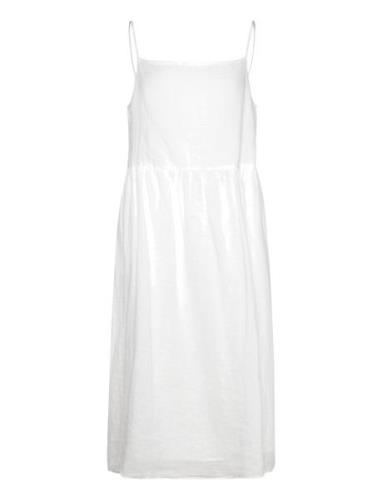 Linen Midi Slip Dress Polvipituinen Mekko White Tommy Hilfiger