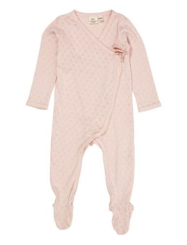 Pointelle Cross-Over Full Body Pitkähihainen Body Pink Copenhagen Colo...