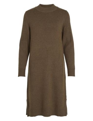 Viril Crew Neck L/S Midi Dress - Noos Polvipituinen Mekko Brown Vila