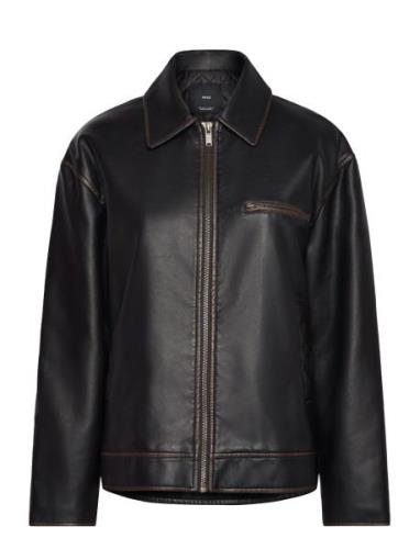 Worn Leather Effect Jacket Nahkatakki Brown Mango