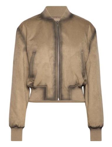 Worn Leather-Effect Bomber Jacket Bombertakki Brown Mango