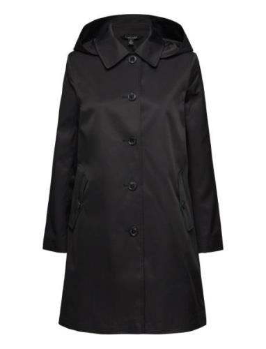 Hooded Cotton-Blend Balmacaan Coat Ohut Pitkä Takki Black Lauren Ralph...