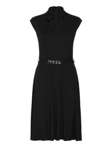 Belted Interlock Tie-Neck Dress Polvipituinen Mekko Black Lauren Ralph...