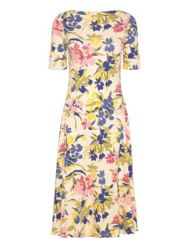 Floral Stretch Cotton Midi Dress Polvipituinen Mekko Multi/patterned L...