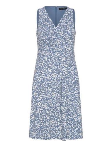 Floral Surplice Jersey Sleeveless Dress Polvipituinen Mekko Blue Laure...