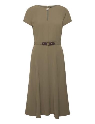 Belted Georgette Dress Polvipituinen Mekko Green Lauren Ralph Lauren