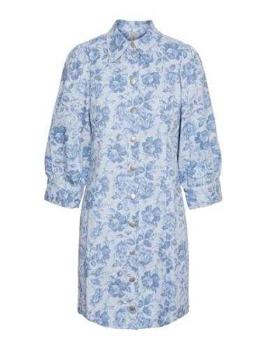 Yaslolena 3/4 Denim Shirt Dress S. Lyhyt Mekko Blue YAS