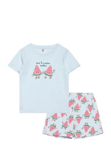 Pyjama Tee Shorts Set Aop Unis Pyjamasetti Pyjama Multi/patterned Lind...