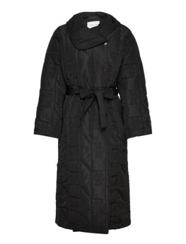 Lia Puffer Coat Topattu Pitkä Takki Black Malina