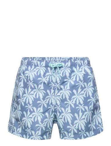 Palm Trees Print Swimsuit Uimashortsit Blue Mango