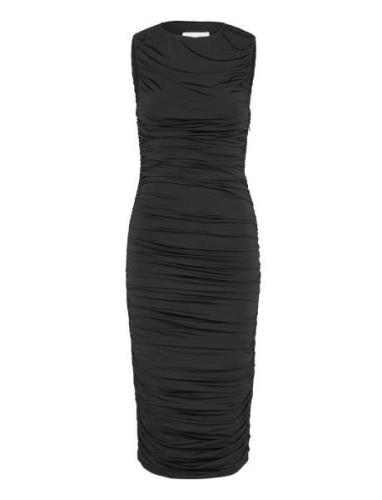 Katherine Draped Jersey Midi Dress Polvipituinen Mekko Black Malina