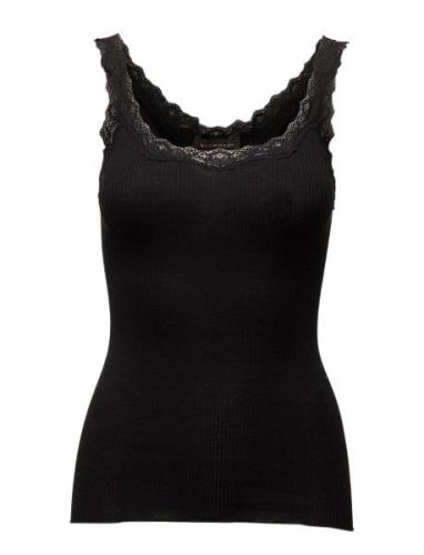 Silk Top W/ Lace Tops T-shirts & Tops Sleeveless Black Rosemunde