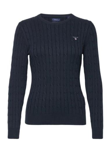 Stretch Cotton Cable C-Neck Tops Knitwear Jumpers Navy GANT