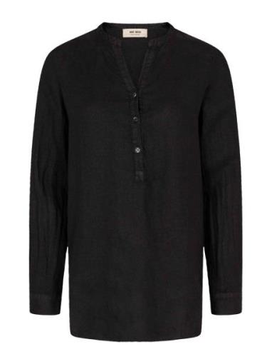 Danna Linen Blouse Tops Blouses Long-sleeved Black MOS MOSH