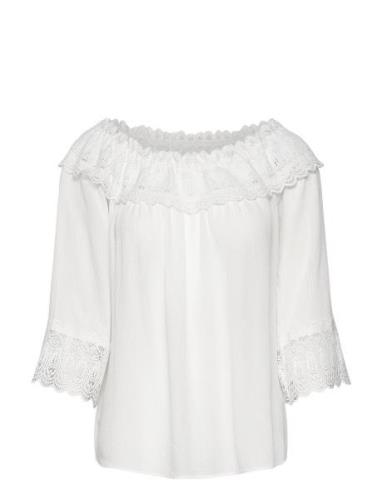 Crbea Lace Blouse Tops Blouses Long-sleeved White Cream