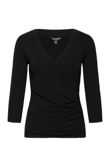 Surplice Jersey Top Tops Blouses Long-sleeved Black Lauren Ralph Laure...