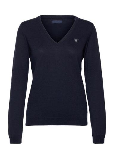 Cotton V-Neck Tops Knitwear Jumpers Blue GANT