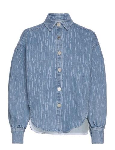 2Nd Rosalba Tt - Printed Denim Tops Shirts Long-sleeved Blue 2NDDAY