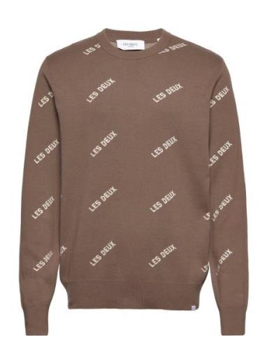 Les Deux Logo Cotton Knit Tops Knitwear Round Necks Brown Les Deux