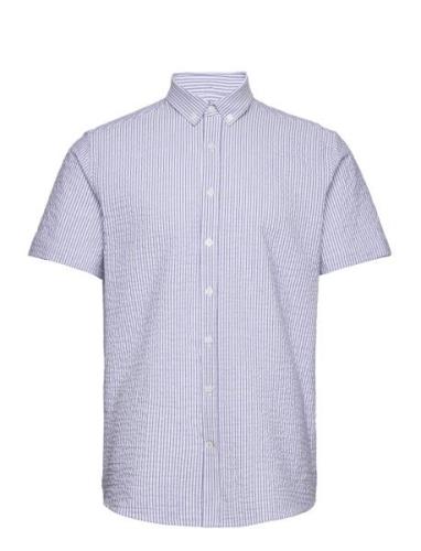 Johan Seersucker S/S Shirt Tops Shirts Short-sleeved Blue Kronstadt