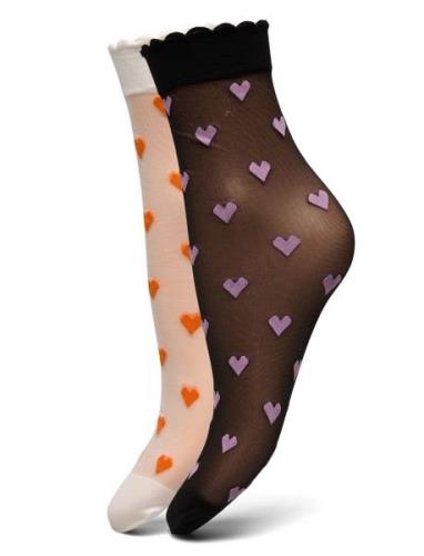 Dagmar Hearts Sock 2 Pack Lingerie Socks Regular Socks Black Becksönde...