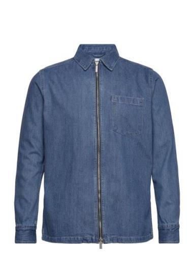 Relaxed Denim Zip Shirt - Gots/Vega Tops Shirts Casual Blue Knowledge ...