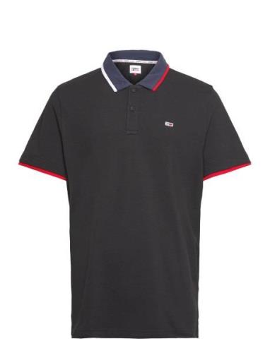 Tjm Reg Flag Neck Polo Tops Polos Short-sleeved Black Tommy Jeans