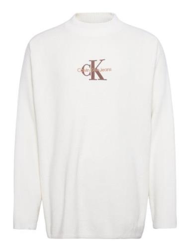 Monologo Sweater Tops Knitwear Round Necks White Calvin Klein Jeans