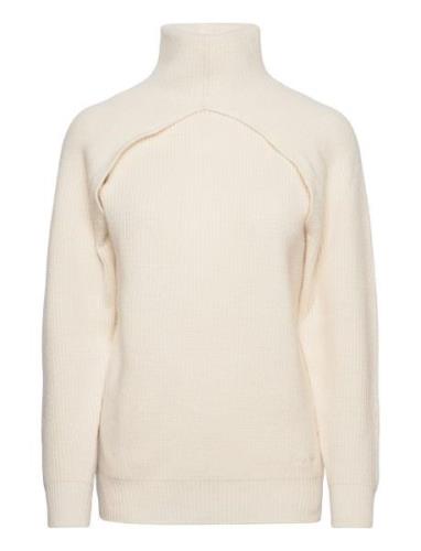 Recycled Wool Cut Out Sweater Ls Tops Knitwear Turtleneck Cream Calvin...