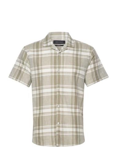 Bowling Checked Shirt Ss Tops Shirts Short-sleeved Khaki Green Clean C...