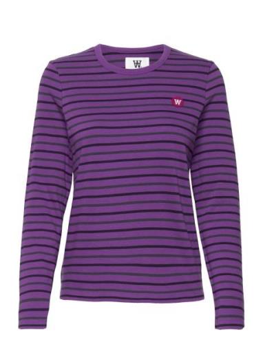 Moa Stripe Long Sleeve Gots Tops T-shirts & Tops Long-sleeved Purple D...