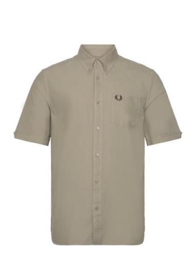 Oxford Shirt Tops Shirts Short-sleeved Green Fred Perry