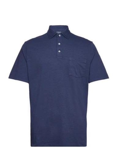 Classic Fit Cotton-Linen Polo Shirt Tops Polos Short-sleeved Navy Polo...