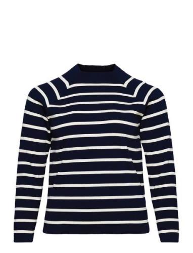 Striped Mockneck Sweater Tops Knitwear Jumpers Navy Lauren Women