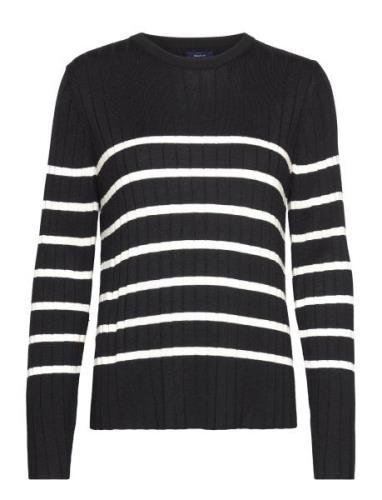 D2. Breton Rib Knit C-Neck Tops Knitwear Jumpers Black GANT