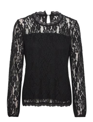 Crkit Lace Ls Blouse Tops Blouses Long-sleeved Black Cream