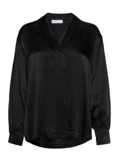 2Nd Shanon Tt - Satin Ease Tops Blouses Long-sleeved Black 2NDDAY