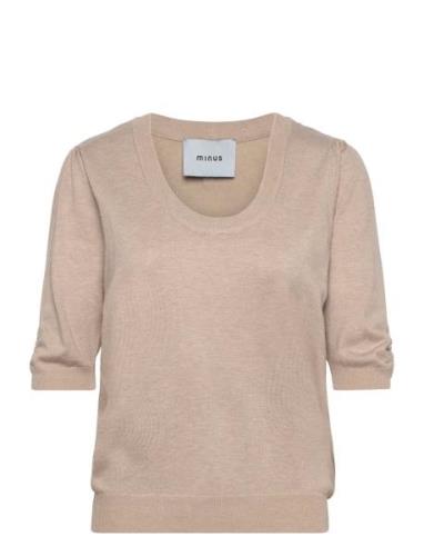 Mspam Scoop Neck Knit T-Shirt Tops Knitwear Jumpers Beige Minus