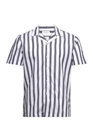 Cot/Lin Striped Resort S/S Tops Shirts Short-sleeved Navy Lindbergh