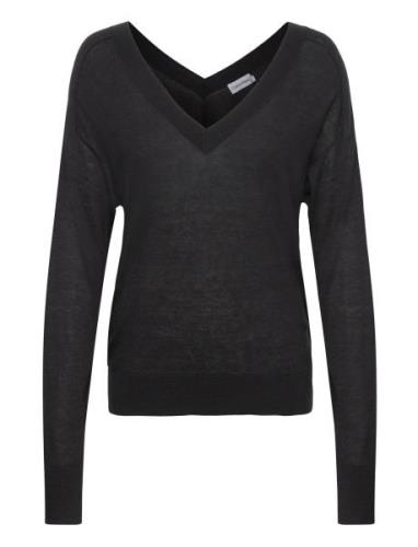 Lyocell Wool V-Neck Sweater Tops Knitwear Jumpers Black Calvin Klein