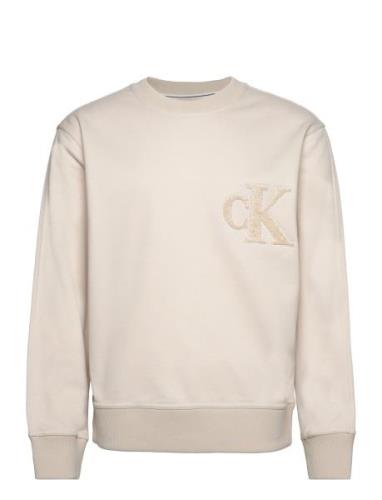 Ck Chenille Crew Neck Tops Sweat-shirts & Hoodies Sweat-shirts Cream C...