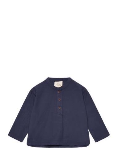 Classic Crisp Poplin Shirt Tops T-shirts Long-sleeved T-shirts Navy Co...