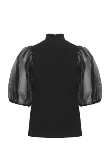 Mistgz Turtleneck Tops Blouses Short-sleeved Black Gestuz