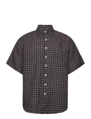 Shirt Over D Ss Linen Check Tops Shirts Short-sleeved Burgundy Schnayd...