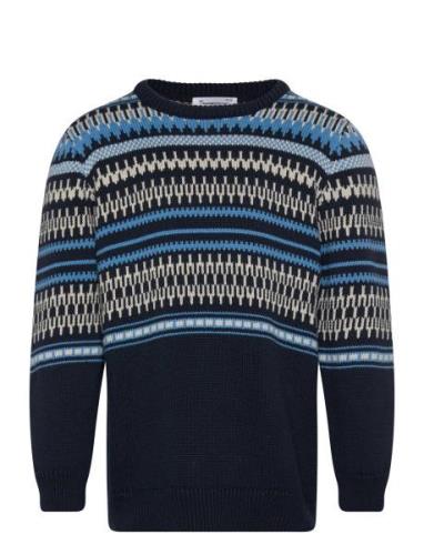 Jacquard Knit Cotton Crew Knit - Go Tops Knitwear Pullovers Multi/patt...