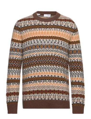 Slhfaro Ls Knit Fair Isle Crew Neck W Tops Knitwear Round Necks Brown ...