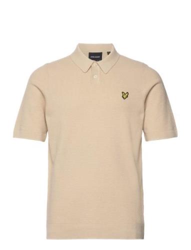 Textured Knitted Polo Tops Polos Short-sleeved Cream Lyle & Scott